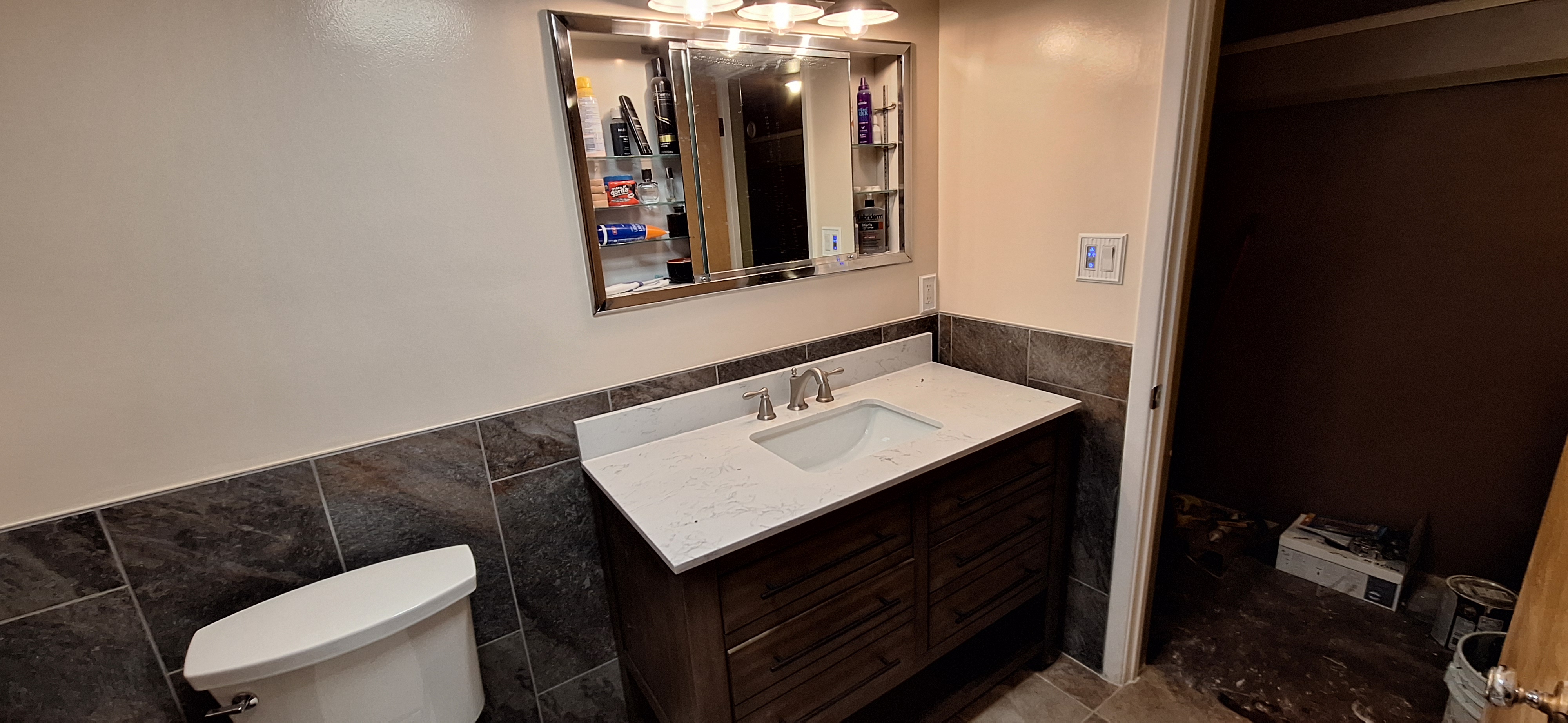 New Toilet, New Vanity, Wall Tile — Guest Bathroom